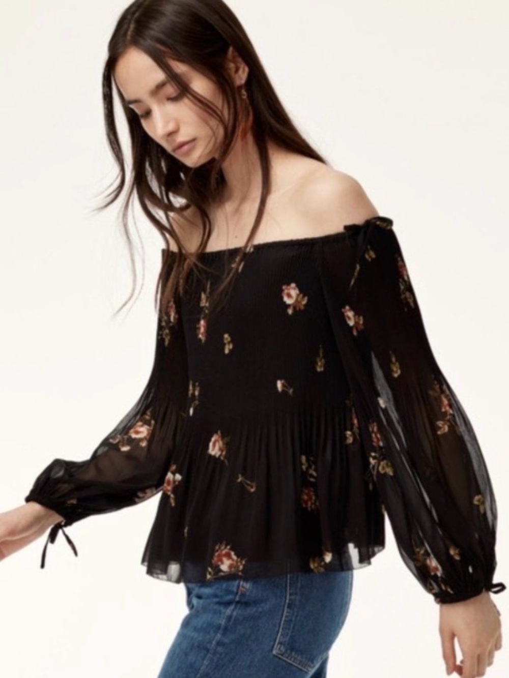 Wilfred Talence Black Floral Off-Shoulder Peasant Top